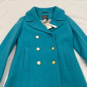 J. Crew stadium cloth pea coat size 6 turquoise blue